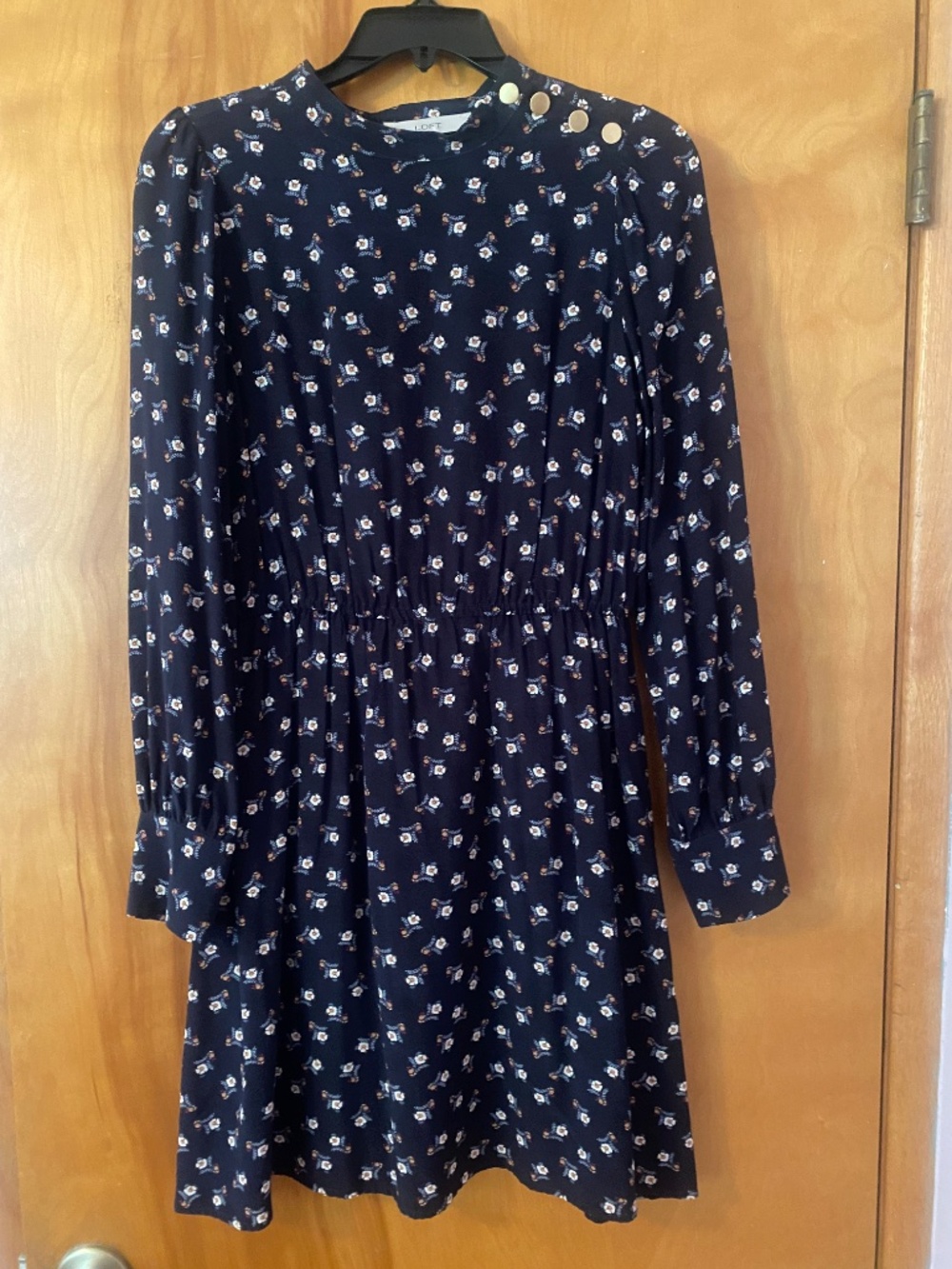 LOFT Black Floral Long Sleeve Casual Dress